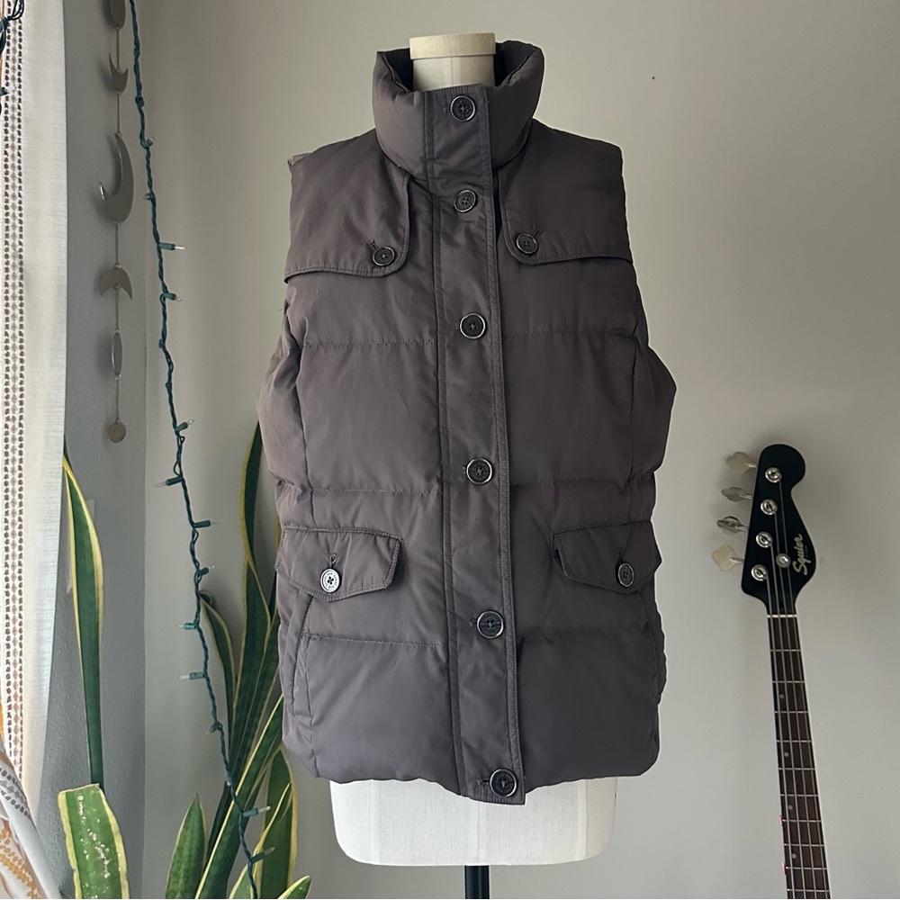 Lands' End Women’s Quilted Puffer Vest in Smoky Gray Size Medium Funnel Neck